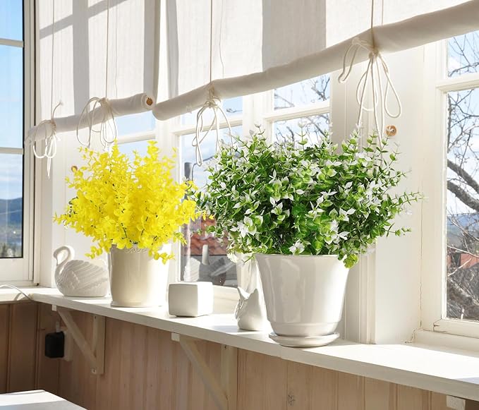 RECUTMS Artificial Faux Plants Flowers Outdoor Spring Decoration, 8 Bundles Artificial Flowers for Outdoors Realistic UV Resistant for Outside Home Planter Porch Patio Window Yard Decor(White)