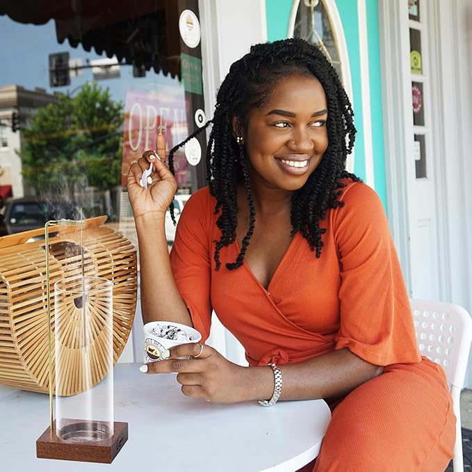 Incense Holder, Wooden Incense Holder for Sticks with Glass Ash Catcher, Anti-ash Incense Burner with 20 Incense Sticks and a Ash Brush for Meditation Yoga Spa Room Decor