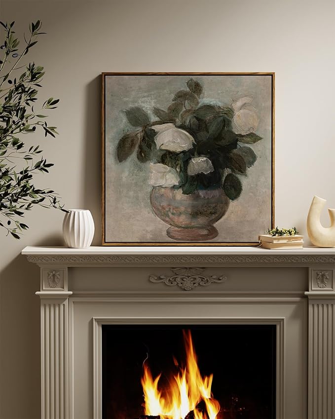 InSimSea Square Framed Canvas Wall Art, Flowers Decor Flowers in Vase Paintings Wall Art, Floral Pictures Wall Decor for Bedroom Bathroom, Kitchen Office Living Room Wall Decoration 24"x24"