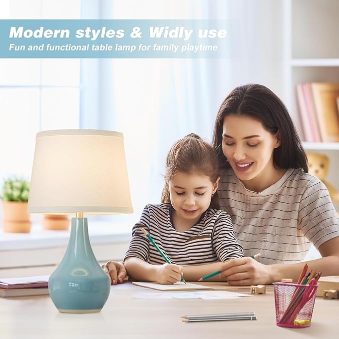 Seealle 19.4" Modern Sky Blue Table Lamp Set of 2-Bedside Lamps for Nightstand, Bedroom Lamp for Living Room Desk End Table Office Guest Room Dresser