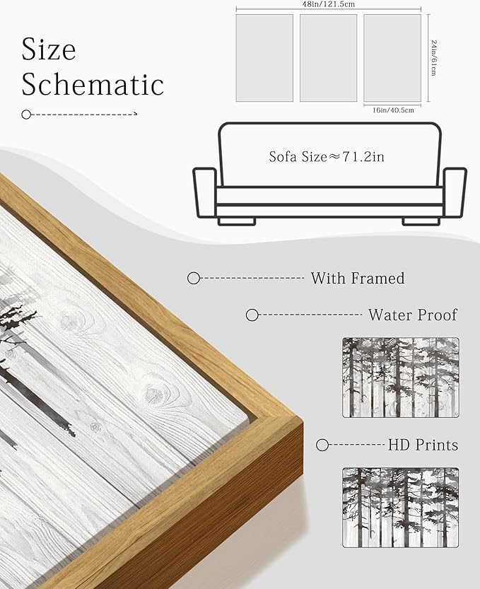 KUVIOKE Modern Pine Tree Framed Wall Decor Nature Forest Wall Decor Vintage Rustic Minimalist Paints for Farmhouse Bedroom Dining Room Decor16x24in (Natural Framed)