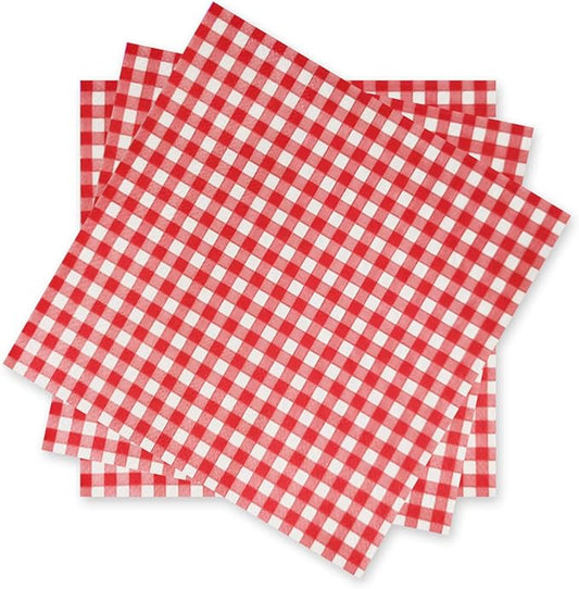 Gatherfun Disposable Red and White Gingham Paper Napkins (Pack of 50)