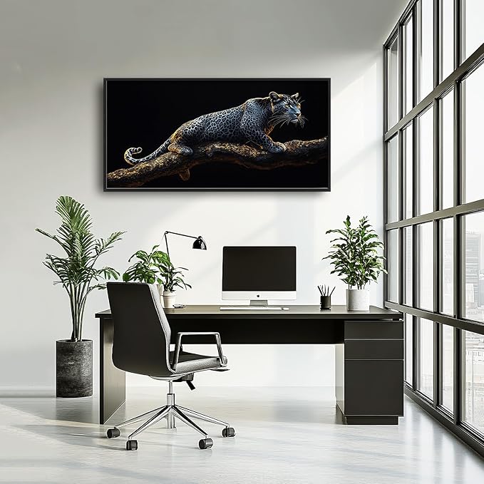 Flintis Large Black and White Leopard Framed Wall Art Leopard Pictures Wall Decor Abstract Animal Portrait Canvas Painting Print Artworks Framed for Living Room Bathroom Master Bedroom 60L X 30W