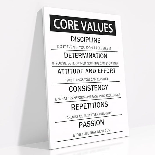 Core Values Motivational Wall Art Canvas Poster Black and White Inspirational Painting Print Artwork for Living Room Office Gym Modern Home Wall Decor Artwork Framed Ready to Hang [24''W x 36''H]