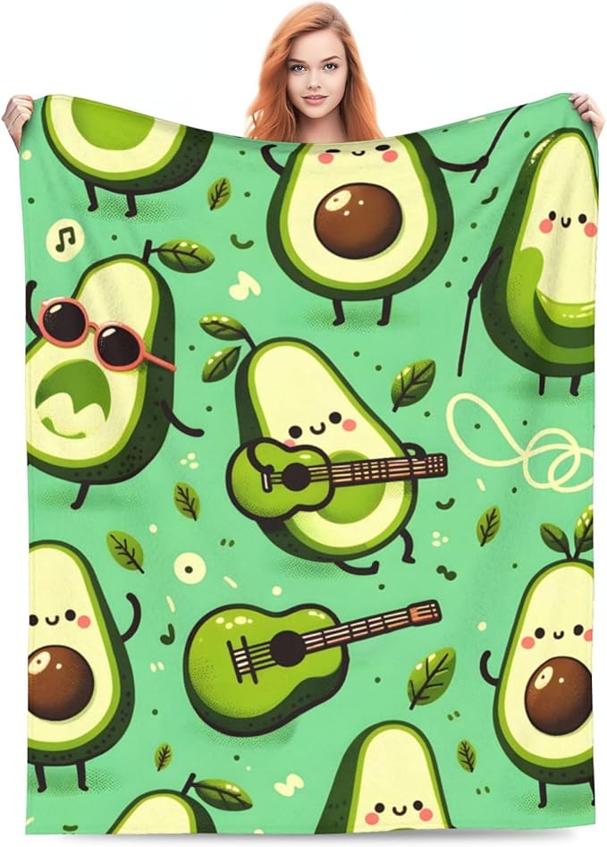 Cute Funny Avocado Fruit Blanket Throw Gifts for Kids Avocado Play Guitar Flannel Blankets Soft Fuzzy Lightweight for Home Decor Couch Bed Sofa 80x60 Inches