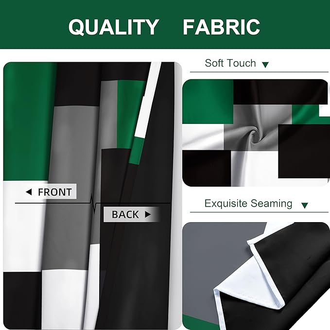 Green 100% Blackout Curtains for Bedroom 72 inch Length 2 Panels Set White Grey Modern Abstract Geometric Black Out Curtains Insulated Room Darkening Window Drapes for Living Room, 52Wx72L