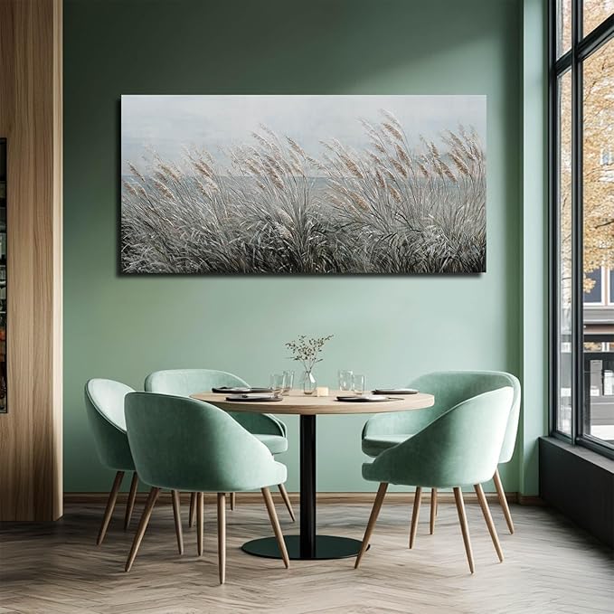 GAIDUOMAI Nature Wall Art Decor Vintage Reed Grass Painting Canvas Plant Pictures Sea Artwork for Bedroom Dining Room 24x48 Inch Living Room Poster