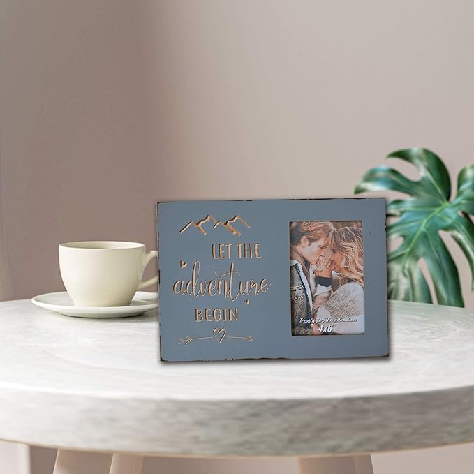 Wedding Engagement Gifts for Couples, Women Bride to Be, Bride and Groom - Boyfriend Girlfriend Engraved Picture Frame 4x6 Inches - Let the Adventure Begin