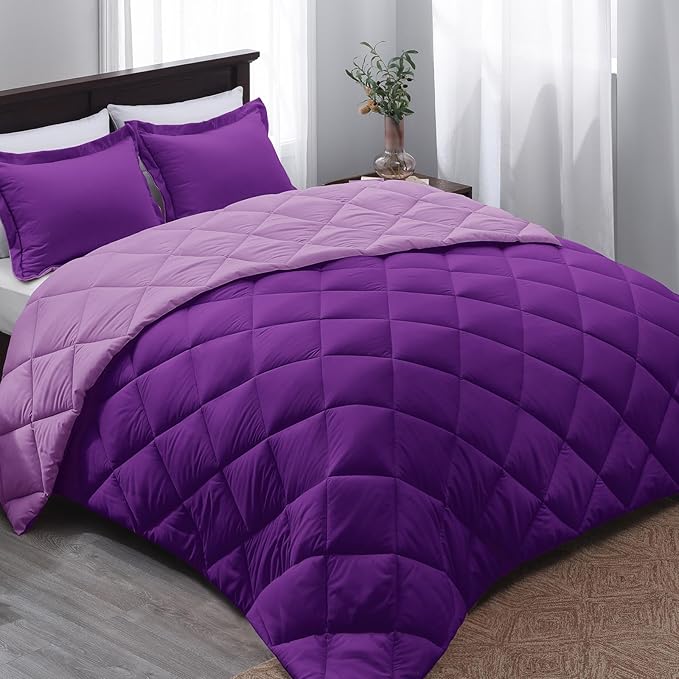 Basic Beyond King Comforter - Purple Reversible Bed Comforter + 2 Pillow Shams (104"x92", 20"x36")