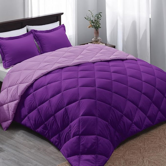 Basic Beyond King Comforter - Purple Reversible Bed Comforter + 2 Pillow Shams (104"x92", 20"x36")