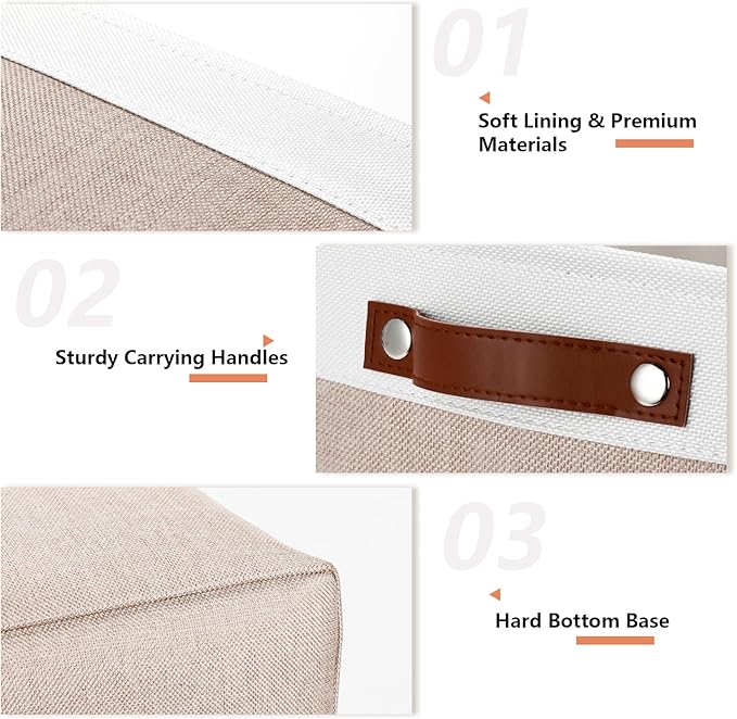 DULLEMELO Fabric Storage Bins, Lining Fabric Baskets For Gifts, Large Storage Baskets for Toys Books Clothes Storage, Foldable Storage Basket for Office Home Shelves Closets Organizing(White&Khaki)