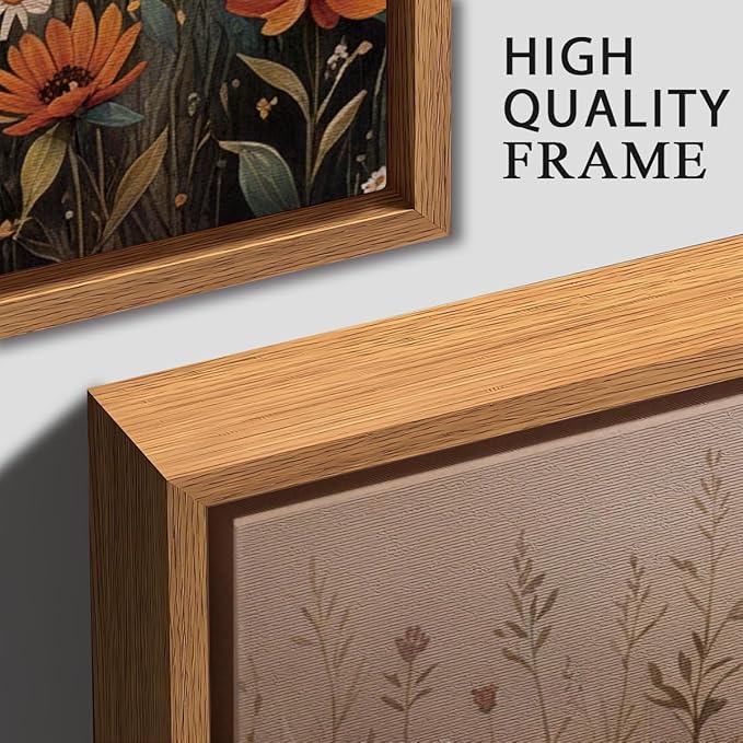 IARTTOP Framed Floral Canvas Wall Art Large 16x24 Inch Colorful Wildflower Art Prints Retro Botanical Landscape Wall Decor for Living Room Bedroom Office