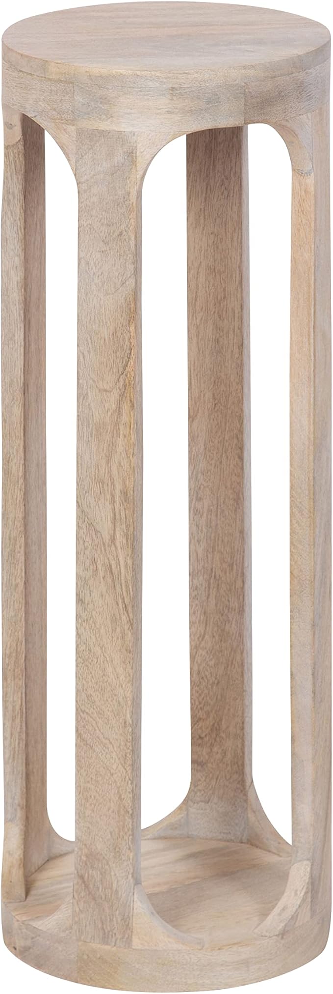 Kate and Laurel Dahl Coastal Wooden Round Drink Table; 8 x 23; Whitewash; Boho Circle Wood Accent Pedestal Table for Living Room Plant Stand or Small Bedroom Nightstand