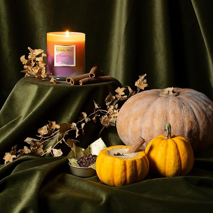 LA JOLIE MUSE Fall Candles, Pumpkin Candle, Pumpkin Chai Candles, Luxury Candle Women Gifts, Natural Soy Wax, 75 Hours Long Burning Time, Autumn Home Gift