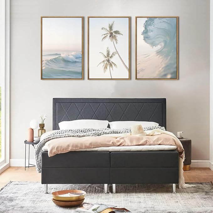 ANHUIB Large Seascape Wall Art Ocean Waves Paintings Coconunt Tree Wall Decor Coastal Art Print 16x24 Inch Set of 3 for Living Room Bedroom Office