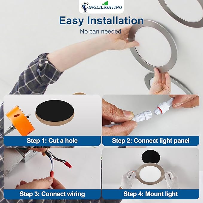 DLLT LED Recessed Ceiling Lights: 12 Pack 6 Inch 5CCT Ultra-Thin Lighting with Junction Box for Bedroom - 1200LM Brightness 12W Eqv 110W Dimmable Canless Wafer Downlight with ETL&FCC-Nickel Brush