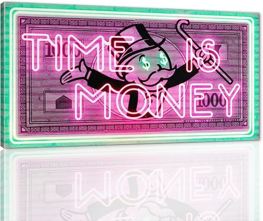 Time Is Money Show me the Money Motivational Office Canvas Art Green Pink Inspirational Wall Art Canvas Print Home Office Room Decor Inspirational Gifts for Men HD Print Framed Easy to Hang-32 Wx16 H