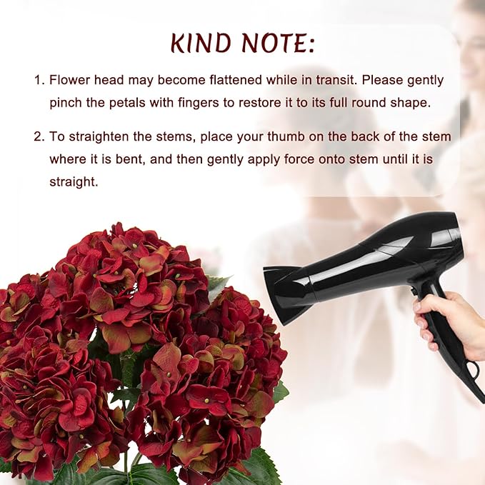 Red Hydrangea Artificial Flowers Large Artificial Hydrangeas Silk Dark Red Fall Flowers Faux Fall Burgundy Flower for Home Decor Indoor Wedding Bouquets Kitchen Centerpiece Table Decorations