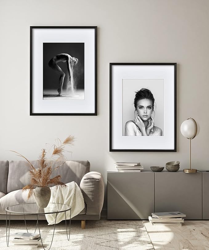 Yaetm 12x16 Black Picture Frame with Mat for 8.5x11 Set of 4, Solid Wood Frame 12 x 16 for Photos, Posters & Art Prints, Horizontal and Vertical Wall Mount (4 pack, Anthracite Black)