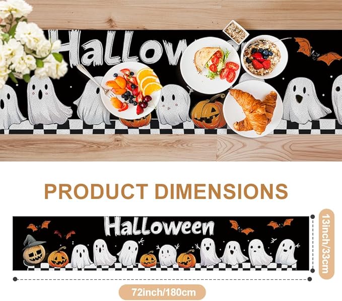 ANNA QUEEN Ghost Halloween Table Runner 13 x 72 Inch for Dining Table, Table Runner for Seasonal Autumn Kitchen Dining Table Halloween Decoration for Home Party Decor