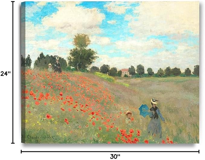 DECORARTS - Poppies at Argenteuil, 1873, Claude Monet Art Reproduction. Giclee Canvas Prints Wall Art for Home Decor 30x24