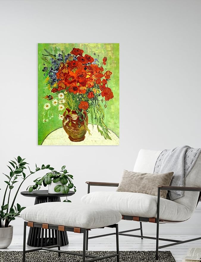 DECORARTS - Red Poppies and Daisies, Vincent Van Gogh Art Reproduction. Giclee Canvas Prints Wall Art for Home Decor 30x24