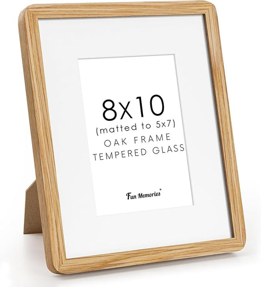 8x10 Picture Frame, Rustic 8 by 10 Photo Frame for Wall & Tabletop Display - Solid Oak Wood & Tempered Glass, 8x10 Picture Frame Matted to 5x7, Wood Collage Frames for Home, Natural Oak Color, 1 Pack