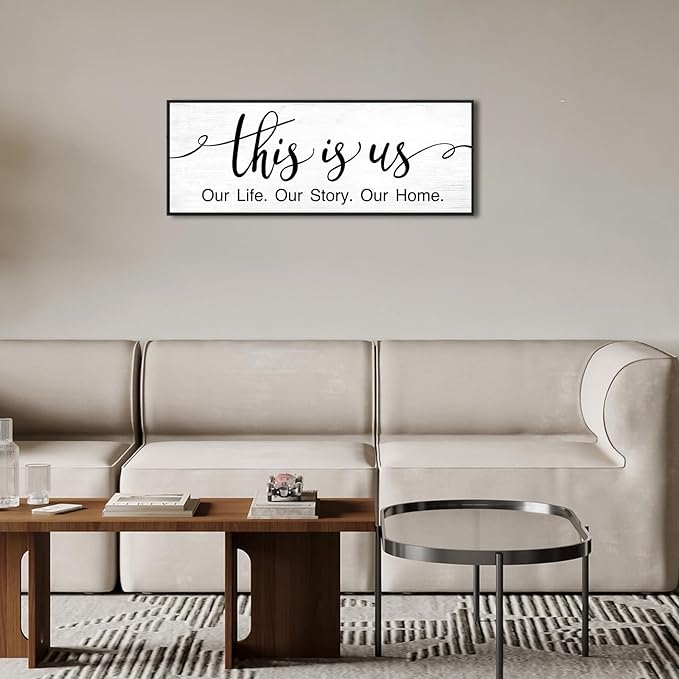 This is Us Wall Decor: 32x12 Inch Framed Canvas Print Family Sign for Bedroom Living Room,Minimalist Art with Quote Our Life Our Story Our Home Signs Modern Farmhouse Wall Art