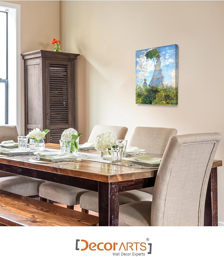 DECORARTS - The Walk, Woman with a Parasol (1875), Claude Monet Art Reproduction. Giclee Canvas Prints Wall Art for Home Decor 20x16