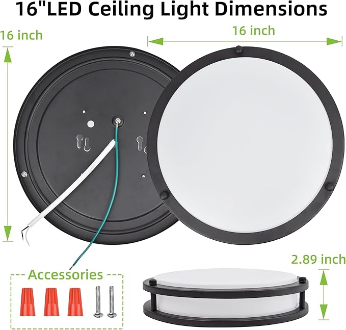 16 inch Dimmable LED Flush Mount Ceiling Light, Oil Rubbed Bronze, 36W, 2200LM, 2.7/3/3.5/4K/5K Adjustbale, 120°Light Angle, CRI80, Ceiling Lamp for Bedroom, Kitchen, Office, Garage, ETL Listed