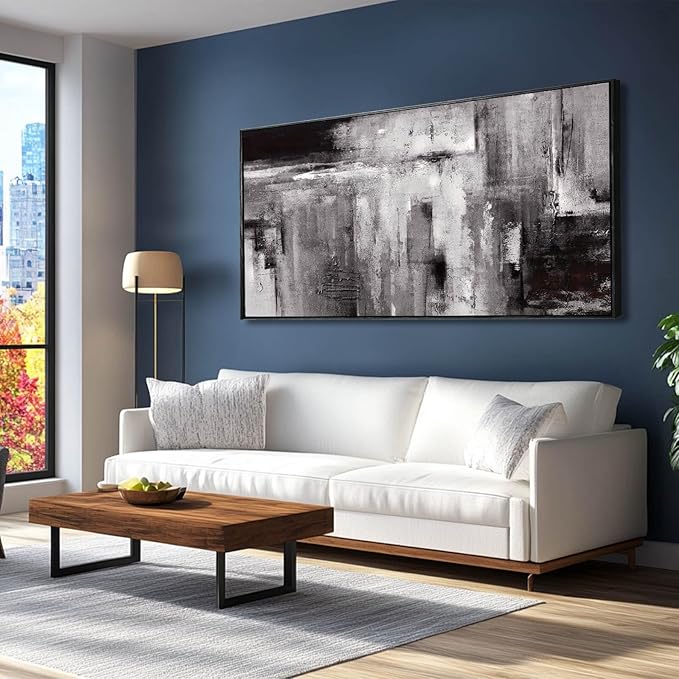 XIANSHOU Black Abstract Wall Art Grey Pictures Wall Decor Modern Artwork 24"x 48" Wall Prints for Living Room Home Decor Dining Room Posters