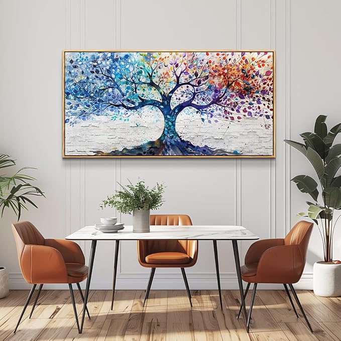 ERQINHUA Large Canvas Wall Decor Art For Bedroom Wall Art For Living Room Wood Framed Modern Restaurant Office Colorful Wall Painting Tree Abstract Pictures Canvas Prints Home Decorations 30x60 In