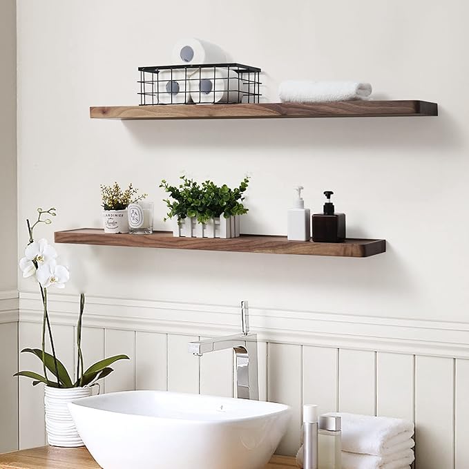 Axeman Walnut Floating Shelves for Wall 36 Inch - 36W x 6D Solid Walnut Wood Shelves Set of 2 - Natural Wooden Shelves for Room Wall Decor