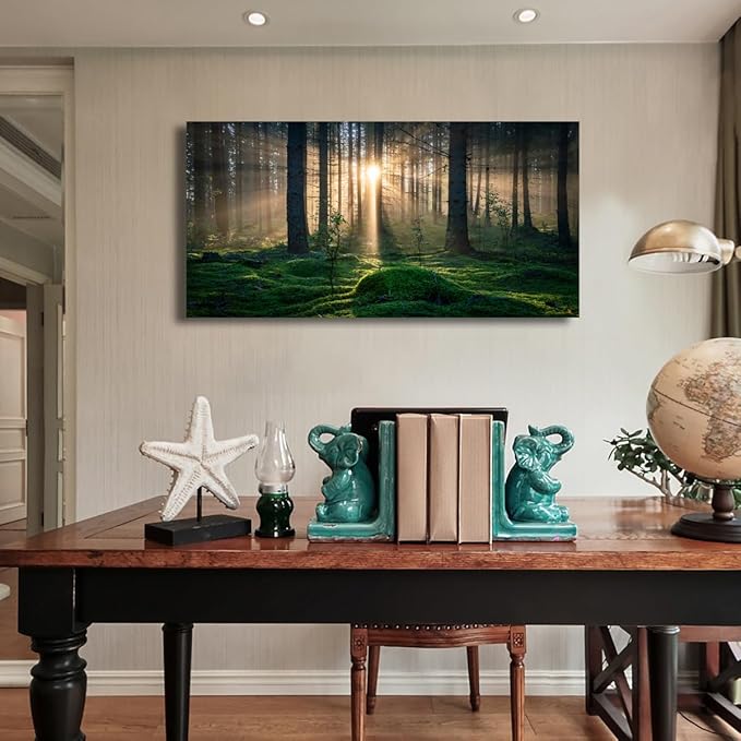 Sunrise Landscape Canvas Wall Art - 28x57 Inches - Tree and Forest Picture Artwork for Living Room and Bedroom Wall Decoration - Nature Painting Prints for a Serene Atmosphere