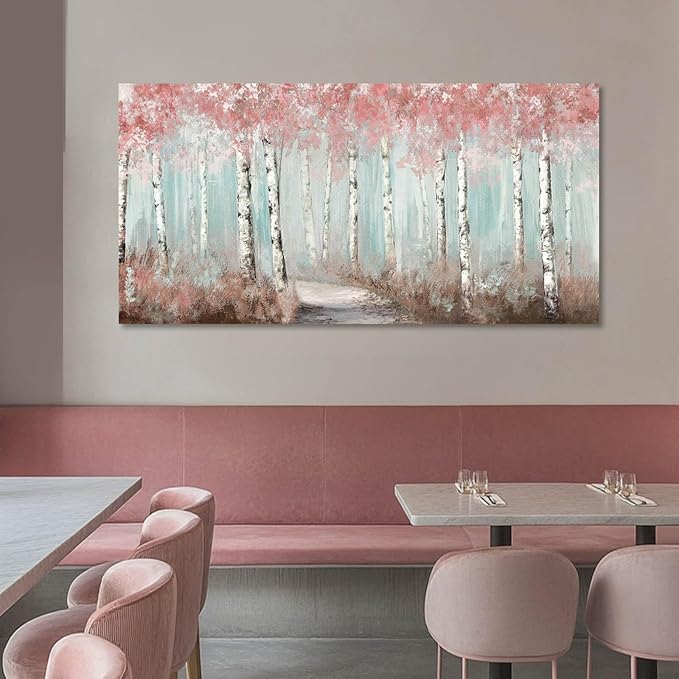 Botanical Wall Art for Girls Room Pink Tree Wall Decor Plant Pictures Wall Art Bedroom Decor for Women Graffiti Wall Paintings Living Room Home Decoration 20"x 40"