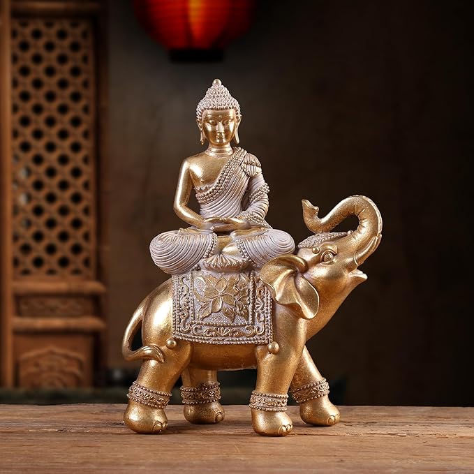 Buddha Statue for Home Decor Gold 9.25"-Elephant Buddha Statues for Zen Decor -Spiritual Décor-Feng Shui Décor-Buddha Decor for Living Room-Buda–Budda–Buddha Gift for Relaxation, Meditation or Shrine