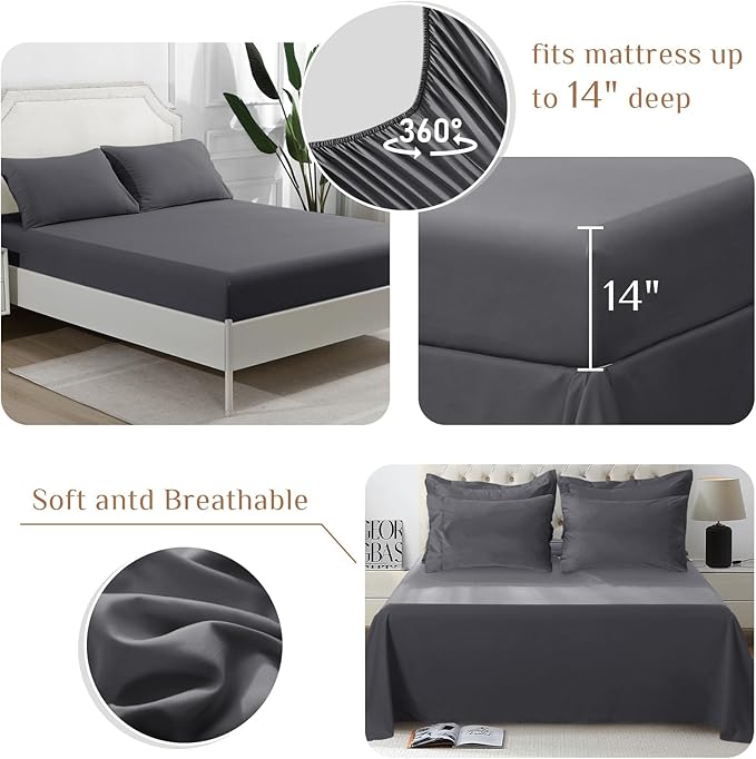 JOLLYVOGUE Full Comforter Set, Ultra-Soft Bed in a Bag Full Size 7 Pieces, Oeko-TEX Certified Bedding Set with Down Alternative Comforter, Sheets, Pillowcases & Shams, Dark Grey