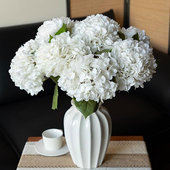 3PCS 22 inch Lifelike Artificial Hydrangea Large Real Touch Flowers Artificial Flowers Dry Flowers Outdoor Wedding Christmas Office Family Party Living Room Table Decoration (White)