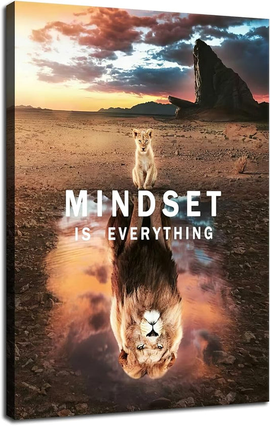 Motivational Inspiration Posters Lion king Mindset is Everything Wall Art Canvas Painting Print Poster Artwork Home Decoration Living Room Bedroom Office Frame Ready to Hang[24''W x 36''H]