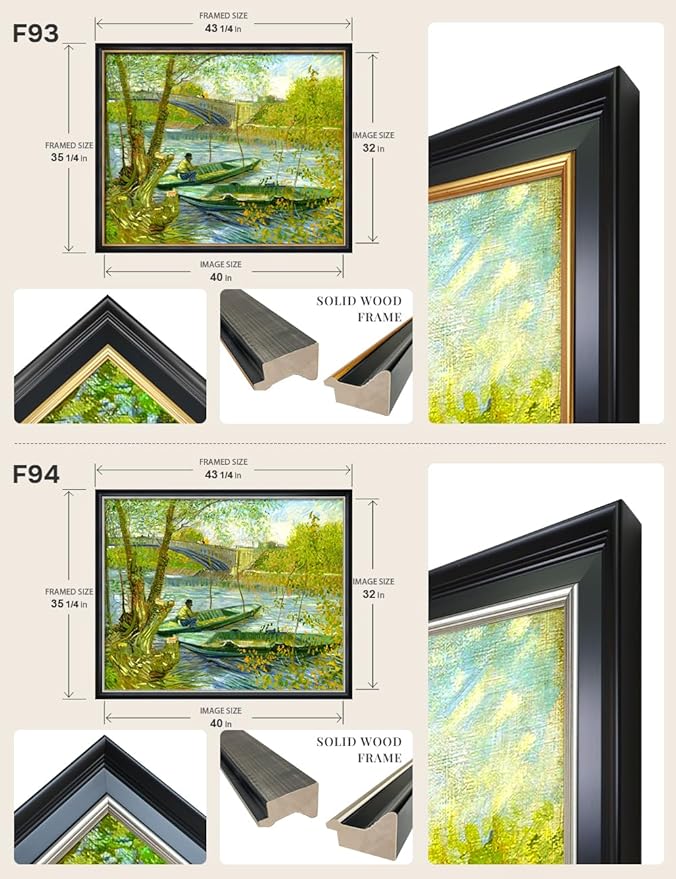 DECORARTS - Fishermen and Boats from the Pont de Clichy by Vincent Van Gogh, Large Giclee Canvas Print with Solid Wood Frame, Oversized Wall Art Decor