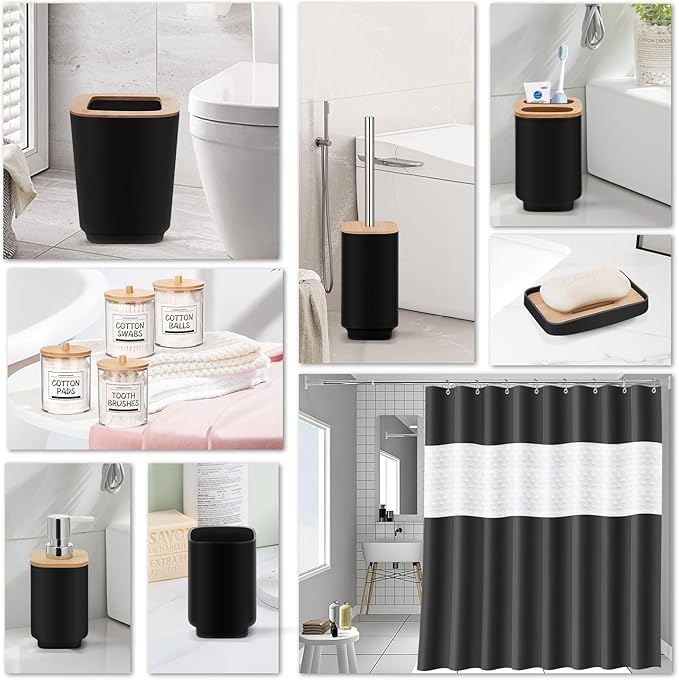 IMAVO Bathroom Accessories Set,Black Bathroom Set,11 Pieces Bathroom Accessory Set,Trash Can for Bathroom Accessories Décor and Housewarming Gifts
