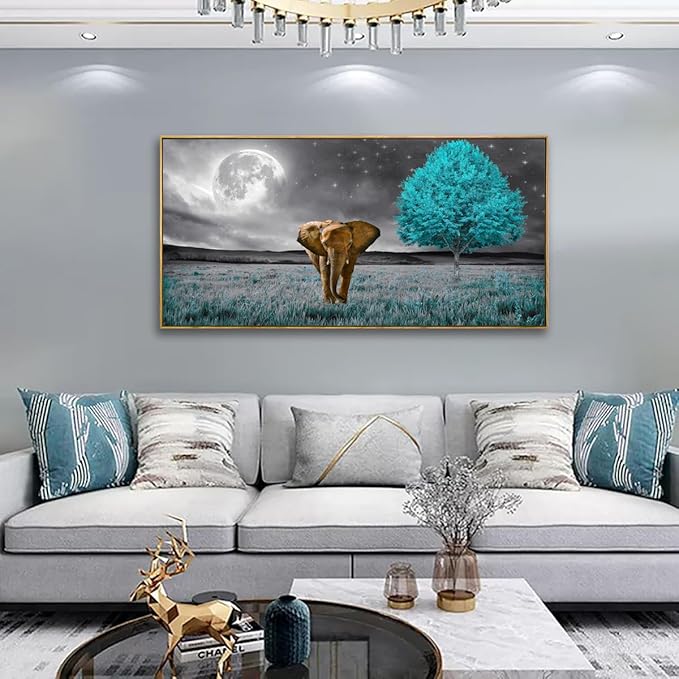 Canvas Wall Art Moon and Tree Picture Prints Paintings for Living Room Home Decor Animal Elephant Landscape Framed Wall Art,20 * 40inch