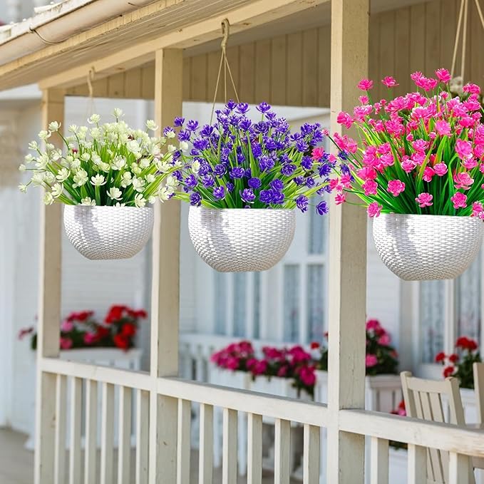 TURNMEON 20 Bundles Artificial Flowers for Outdoors Fake Plants Summer Decor, UV Resistant Artificial Plants Cemetery Fake Flowers Faux Plastic Greenery Shrubs for Home Porch Decor 580 Heads