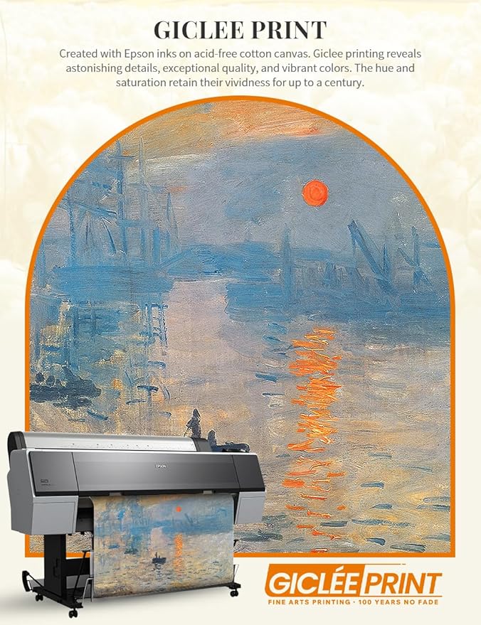 DECORARTS - Claude Monet Impression Sunrise Giclee Print with Gold Solid Wood Frame, Impressionist Large Framed Wall Art, Ready to Hang, Framed Size 34.75x28.75, Made in USA