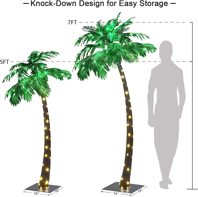 Lightshare 5FT+7FT Gorgeous Artificial Lighted Palm Tree, 248LED Lights, Decoration for Home,Party, Christmas, Nativity, Outside Patio-Electric
