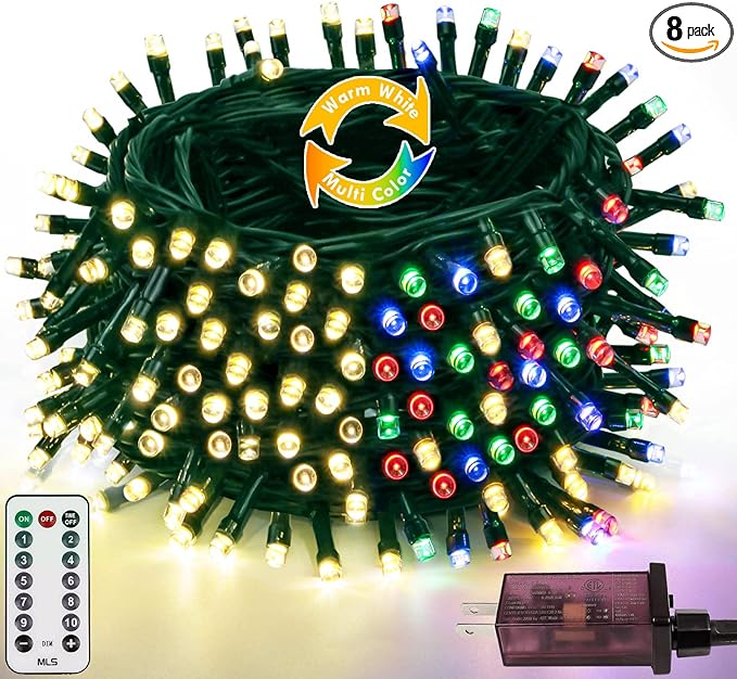 82FT 200 LED Color Changing Christmas String Lights with Remote & Timer & Memory Function, 8 Lighting Modes Waterproof Fairy String Lights for Xmas Tree Holiday Party Garden (Warm White & Multicolor)