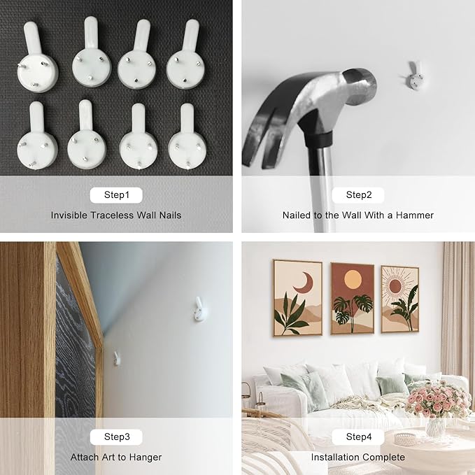 KAIRNE Mid-Century Modern Wall Art Set of 3, Boho Sun and Moon Wall Decor, Bohemian Abstract Botanical Wall Painting, Modern Nature Art Prints for Living Room, Bedroom, Office - 24"x36"