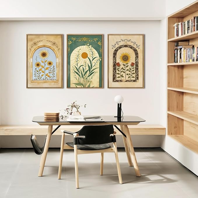 ANHUIB Vintage Boho Spiritual Wall Decor 16x24 Inch Botanical Wall Art Earthy Sunflower Illustration Set of 3 for Living Room Bedroom Office