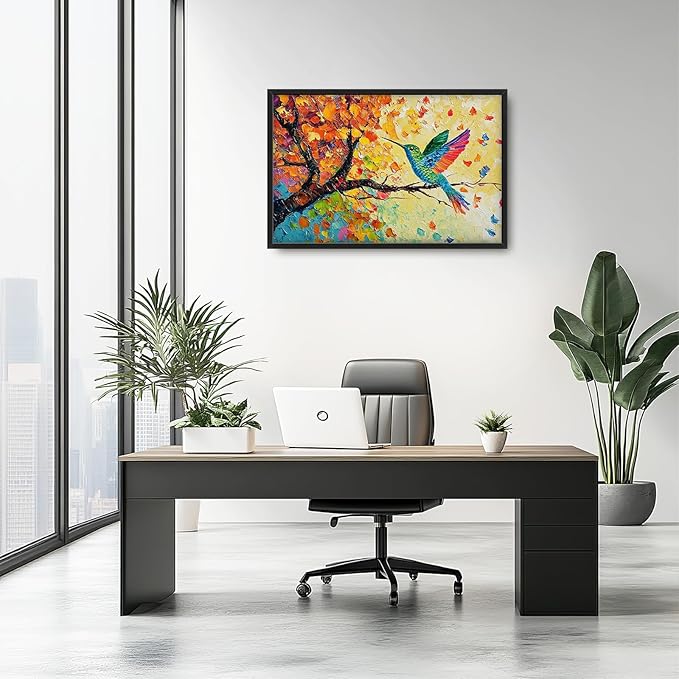 Hummingbird Framed Wall Art for Living Room, Large Bird Canvas Wall Decor, Hummingbirds on Branch Pictures Painting, Modern Artwork for Bathroom Bedroom 36L'' × 24W''
