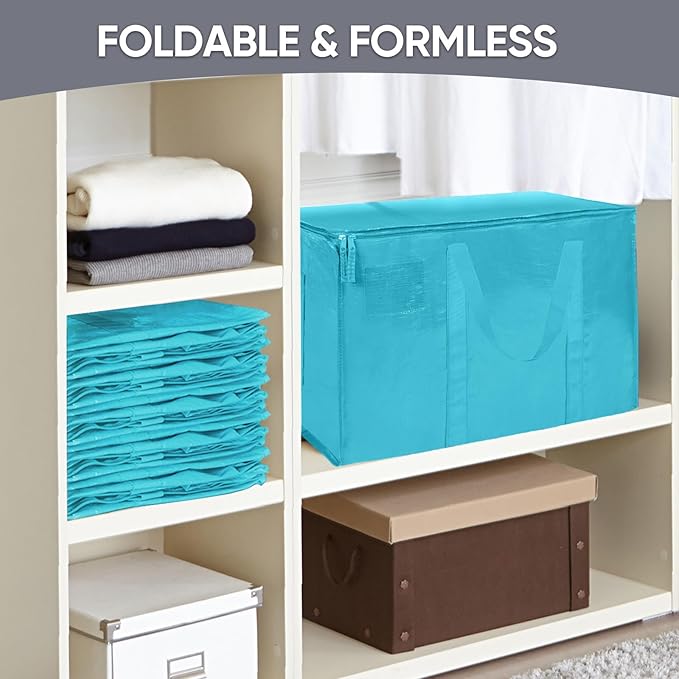 TICONN 6 Pack Extra Large Moving Bags with Zippers & Carrying Handles, Heavy-Duty Storage Tote Moving Boxes for Space Saving (6 Pack, Aqua)